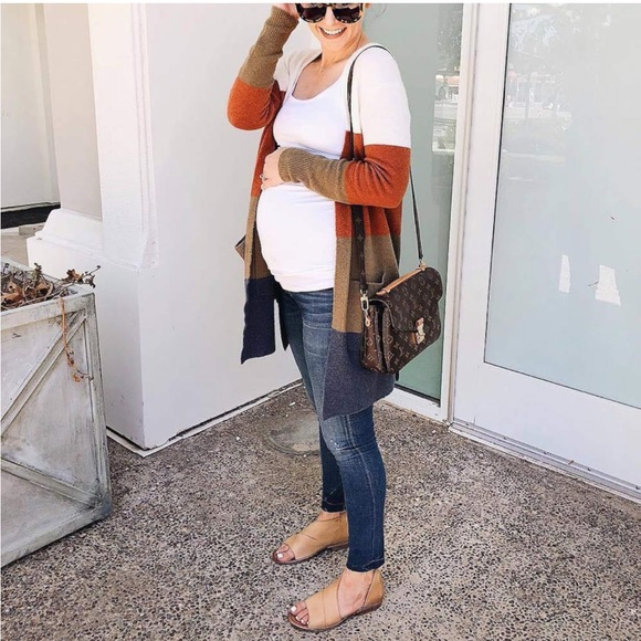 Amazon Women's Striped Cardigan Sweater Color Block Knit Open Front Long Sleeve - Picture 2 of 7